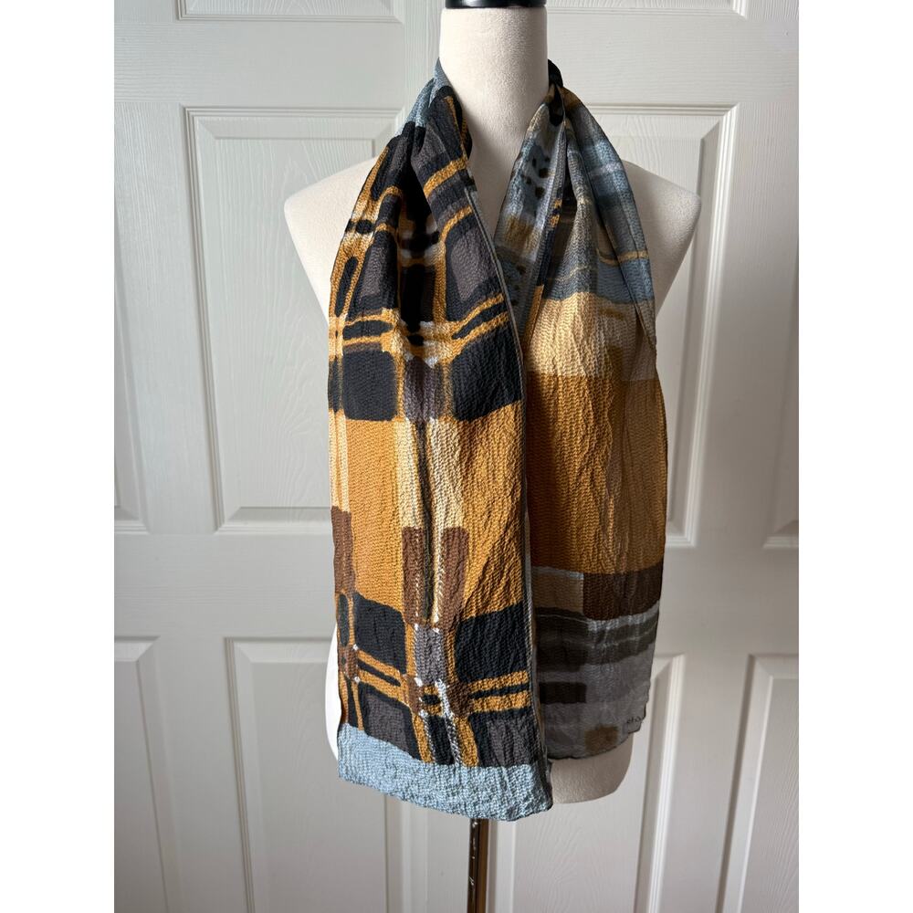Echo Geometric Pop Art Long Semi Sheer Scarf Brown Gray Blue 56”‎